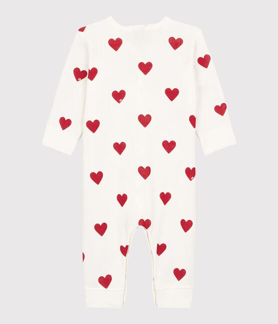 BABIES' RED HEART PATTERN FOOTLESS ORGANIC COTTON SLEEPSUIT