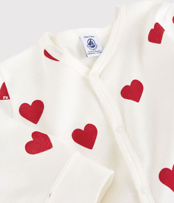 BABIES' RED HEART PATTERN FOOTLESS ORGANIC COTTON SLEEPSUIT