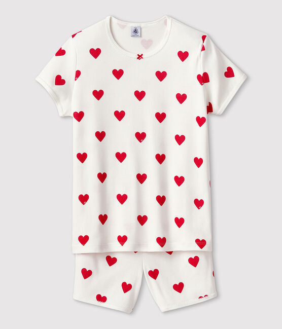 GIRLS' HEART PATTERNED COTTON SHORT PYJAMAS