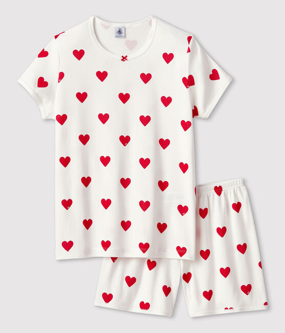 GIRLS' HEART PATTERNED COTTON SHORT PYJAMAS