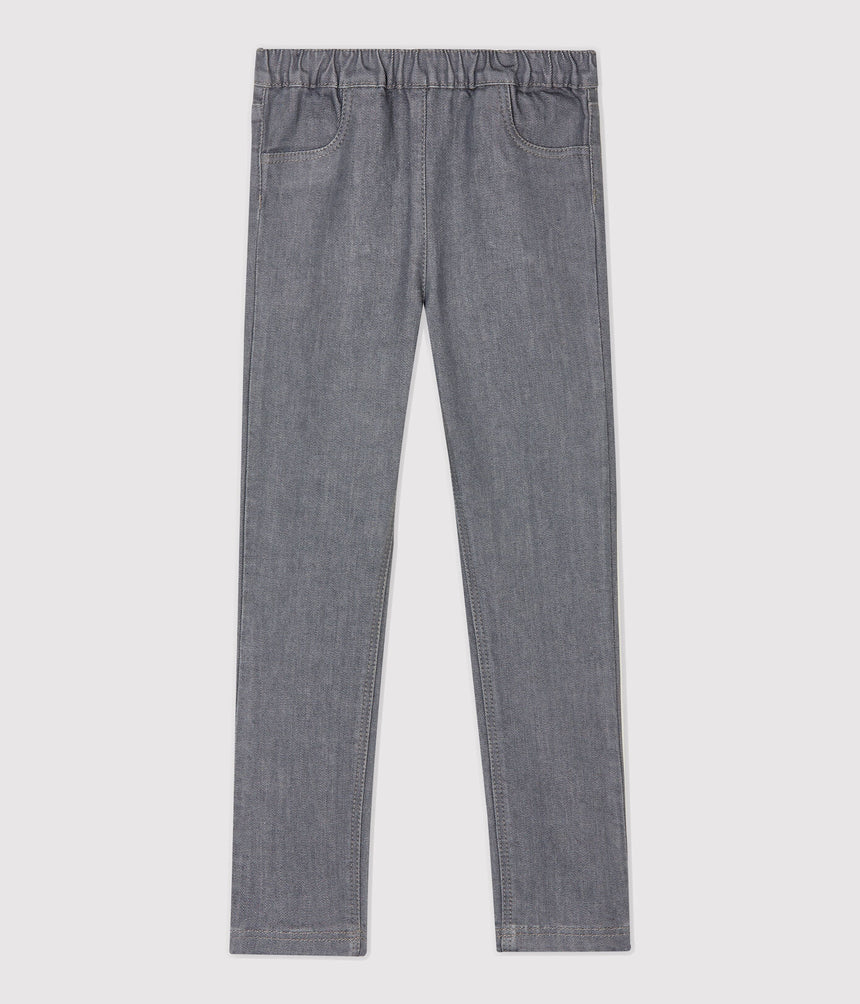 GIRLS' DENIM SLIM-FIT TROUSERS