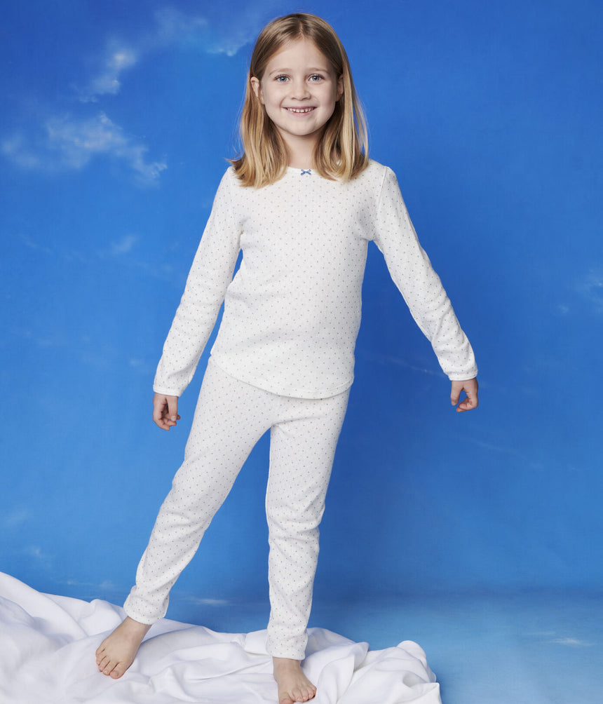 Girls' Openwork Spotted Organic Cotton Pyjamas