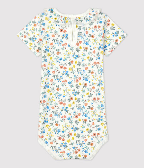 BABIES' COTTON FLORAL PRINT BODYSUIT WITH RUFFLE COLLAR