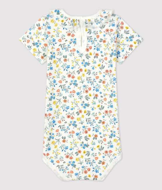 BABIES' COTTON FLORAL PRINT BODYSUIT WITH RUFFLE COLLAR