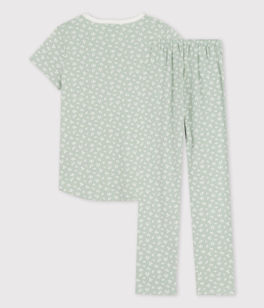 GIRLS' SHORT-SLEEVED FLORAL COTTON PYJAMAS
