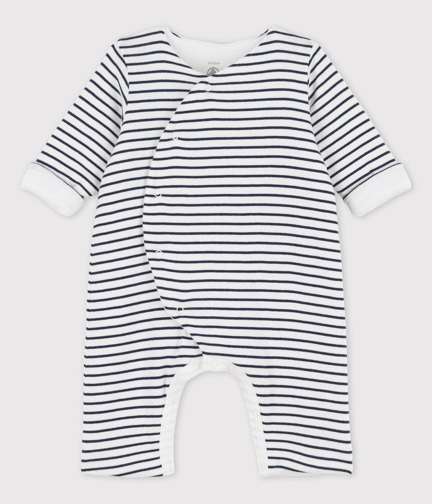 BABIES' STRIPED ORGANIC COTTON LONG PLAYSUIT