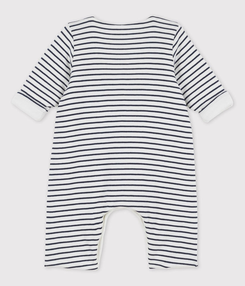 BABIES' STRIPED ORGANIC COTTON LONG PLAYSUIT