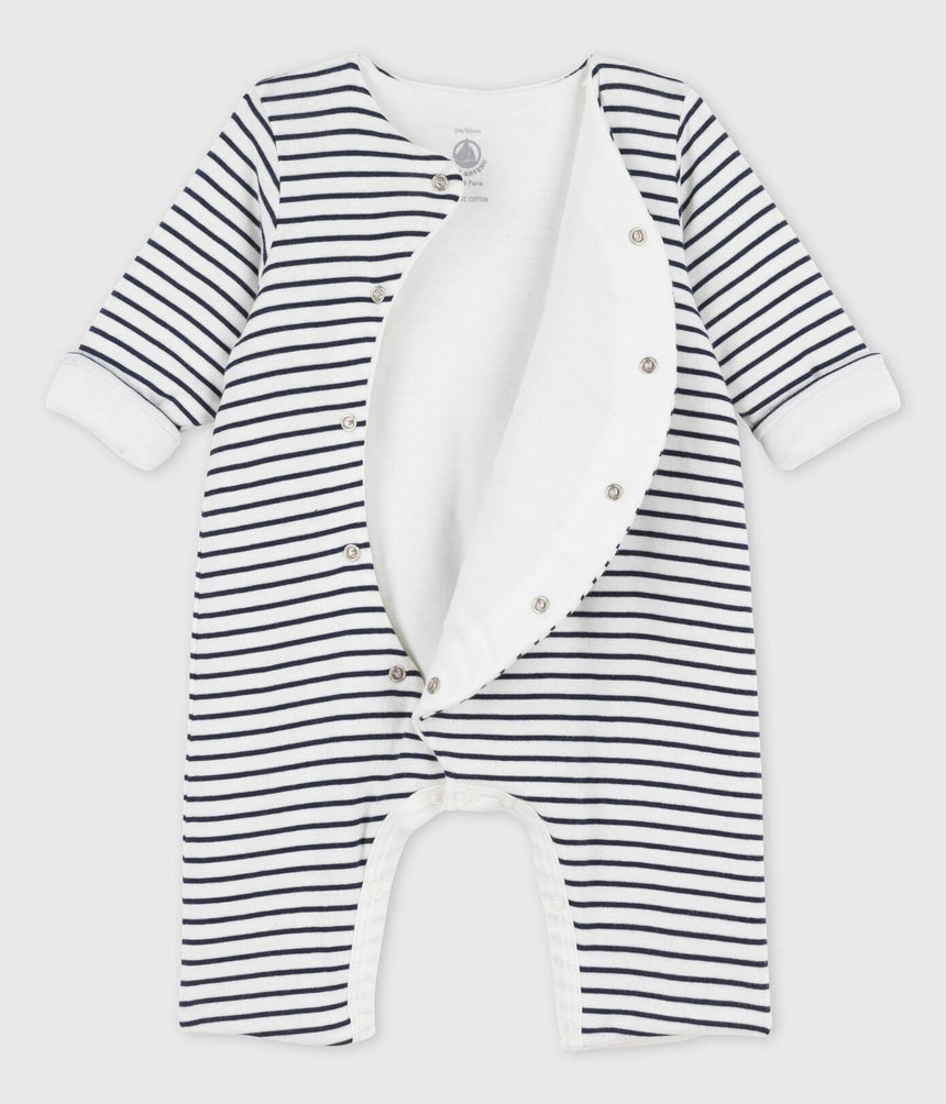 BABIES' STRIPED ORGANIC COTTON LONG PLAYSUIT