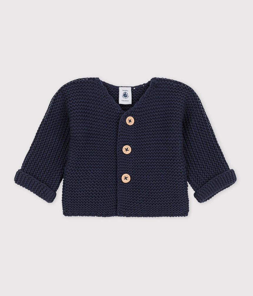 BABIES' MOSS STITCH COTTON CARDIGAN