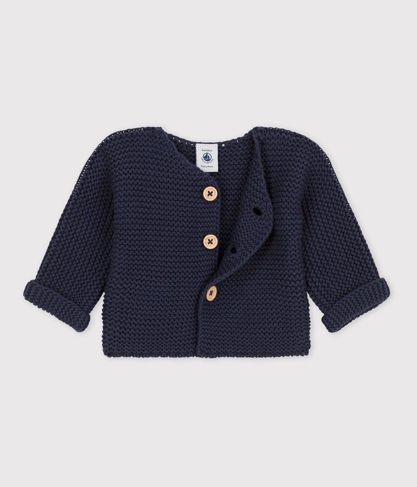 BABIES' MOSS STITCH COTTON CARDIGAN