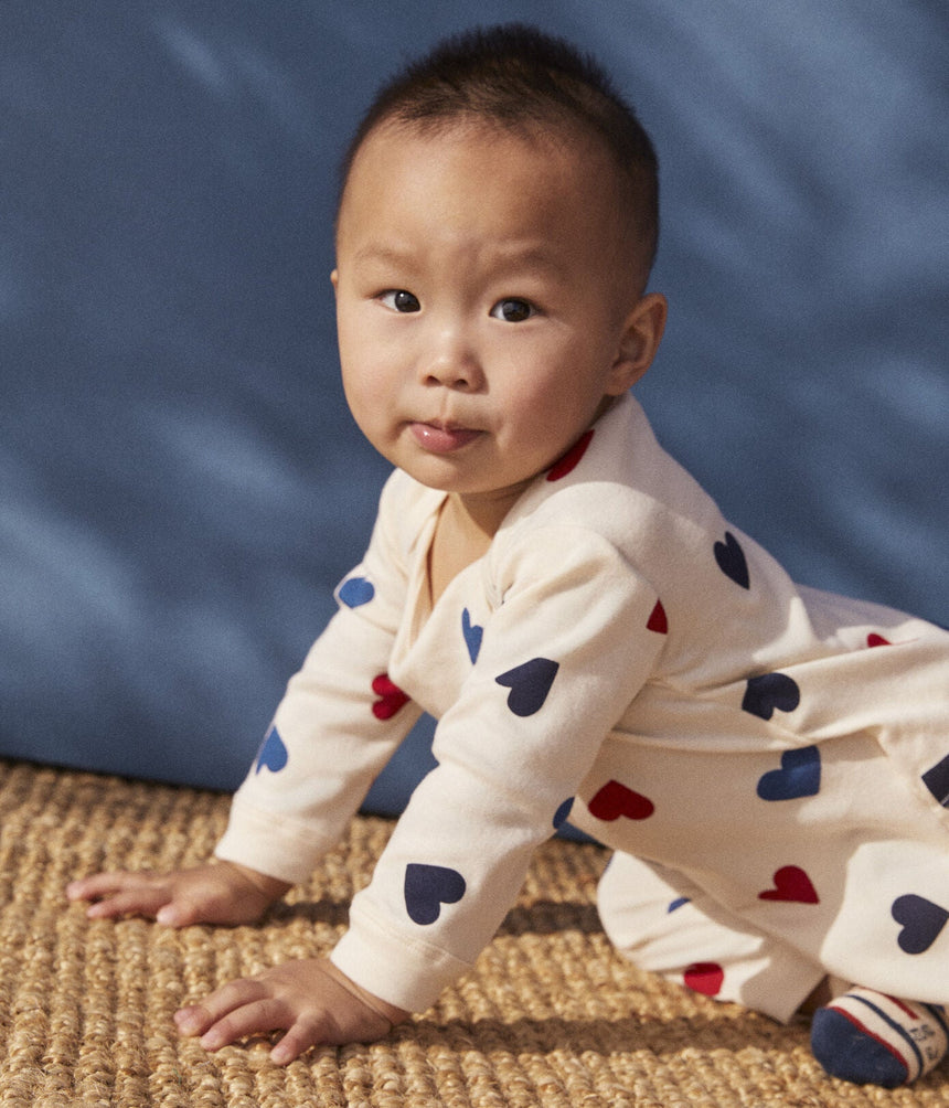 BABIES' HEART PATTERNED FOOTLESS COTTON SLEEPSUIT