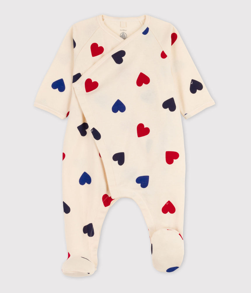 BABIES' HEART PATTERNED COTTON SLEEPSUIT