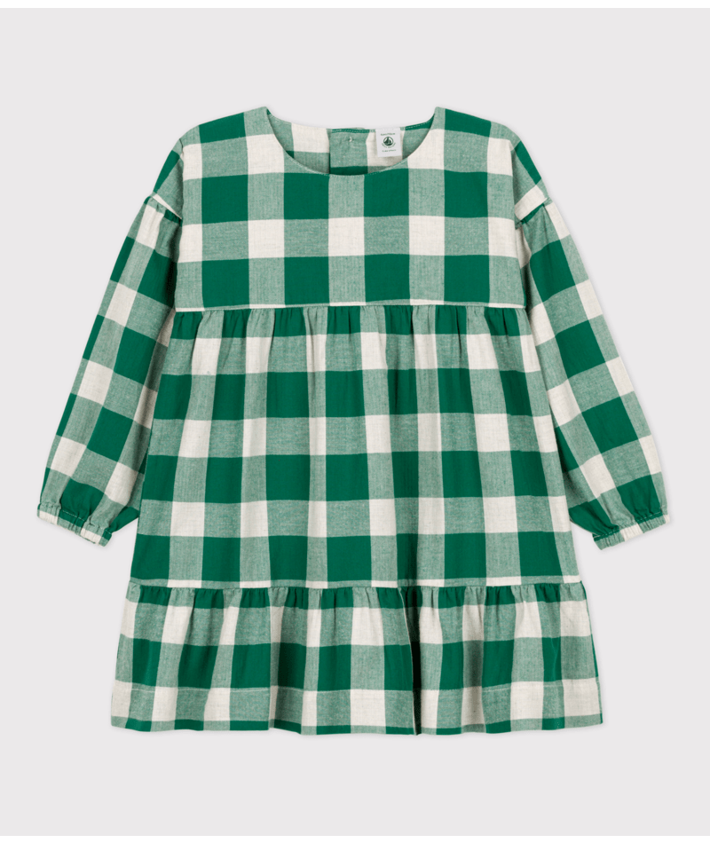 GIRLS' LONG-SLEEVED CHECKED FLANNEL DRESS