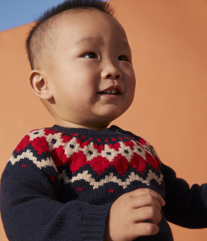 BABIES' WOOL/COTTON KNITTED PULLOVER