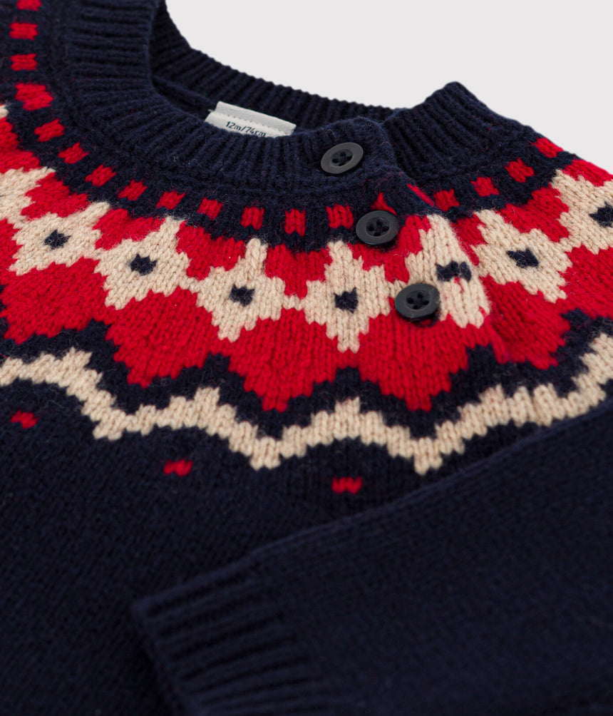 BABIES' WOOL/COTTON KNITTED PULLOVER