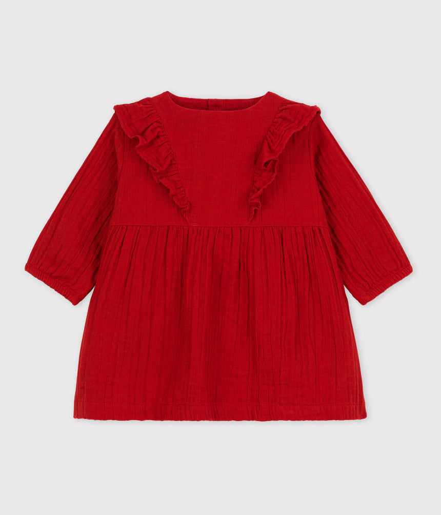 Babies' Long-Sleeved Cotton Gauze Dress