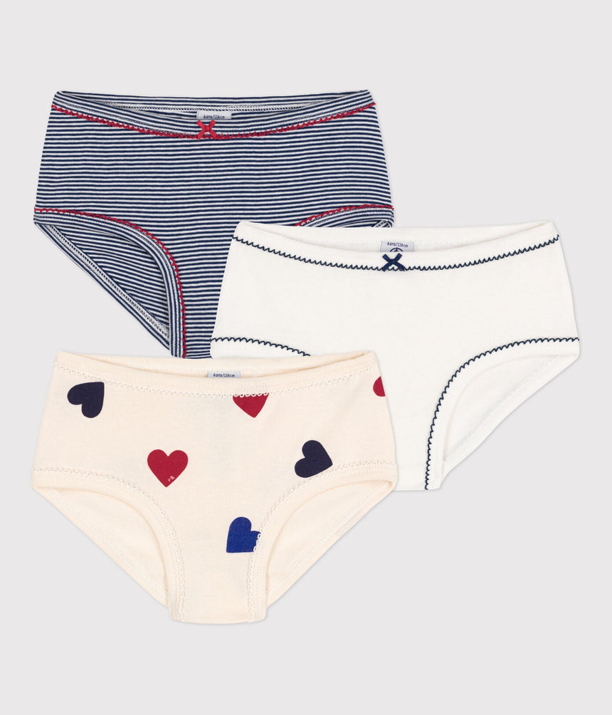 GIRLS' HEART PATTERNED COTTON BRIEFS - 3 PACK