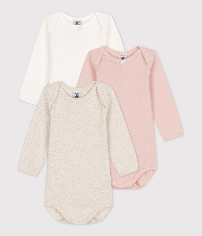 BABIES' LONG-SLEEVED COTTON BODYSUITS 3-PACK