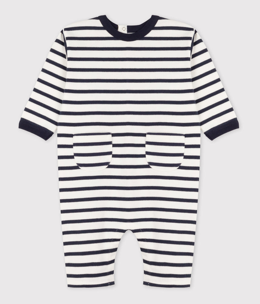 Babies' Thick Jersey Stripy Breton Jumpsuit