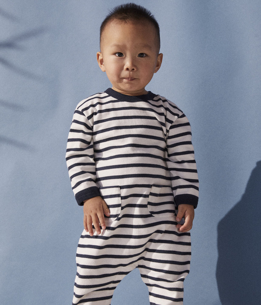 Babies' Thick Jersey Stripy Breton Jumpsuit