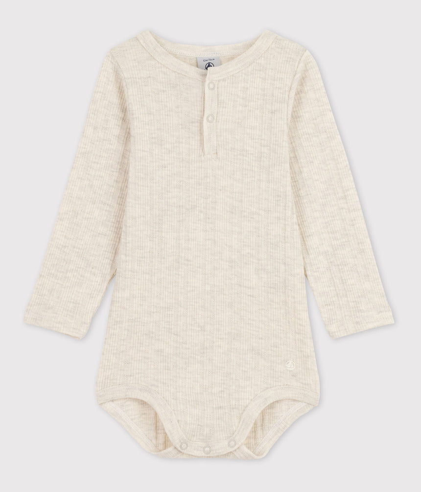 Babies' Long-Sleeved Cotton Henley Bodysuit