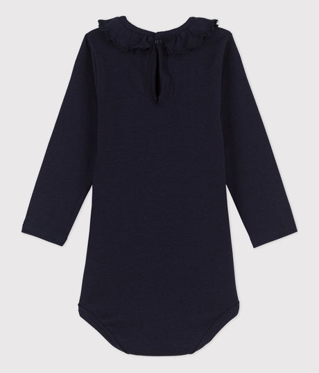 BABIES' LONG-SLEEVED COTTON BODYSUIT WITH RUFF COLLAR