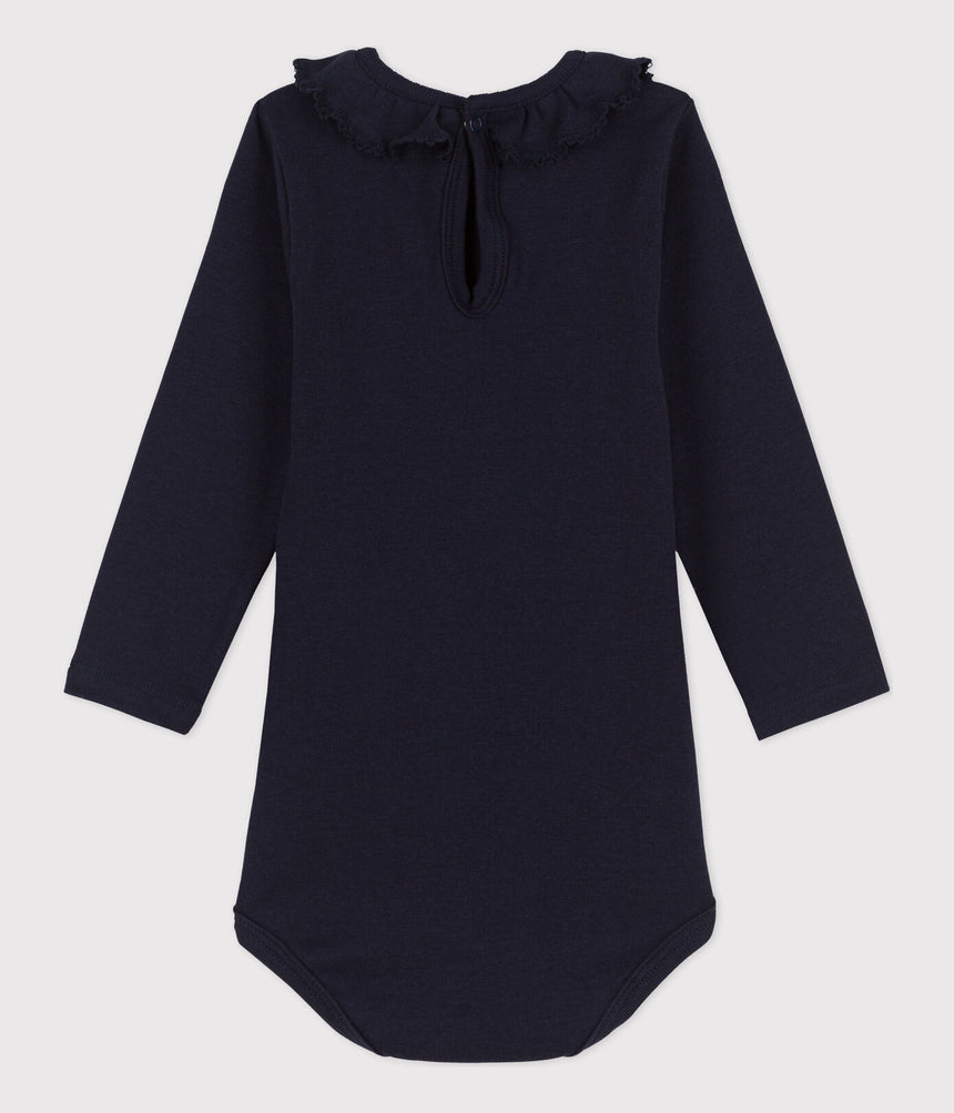 BABIES' LONG-SLEEVED COTTON BODYSUIT WITH RUFF COLLAR