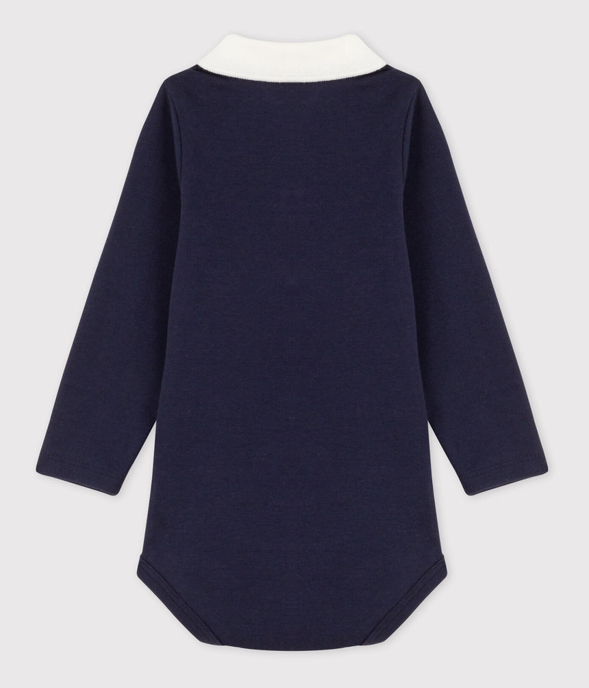 Babies' Long-Sleeved Cotton Bodysuit With Polo Shirt Collar