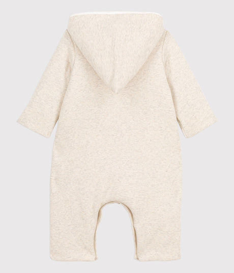 BABIES' MARLED GREY ORGANIC COTTON HOODED JUMPSUIT