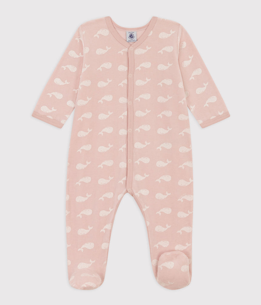 VELOUR PINK WHALE SLEEPSUIT