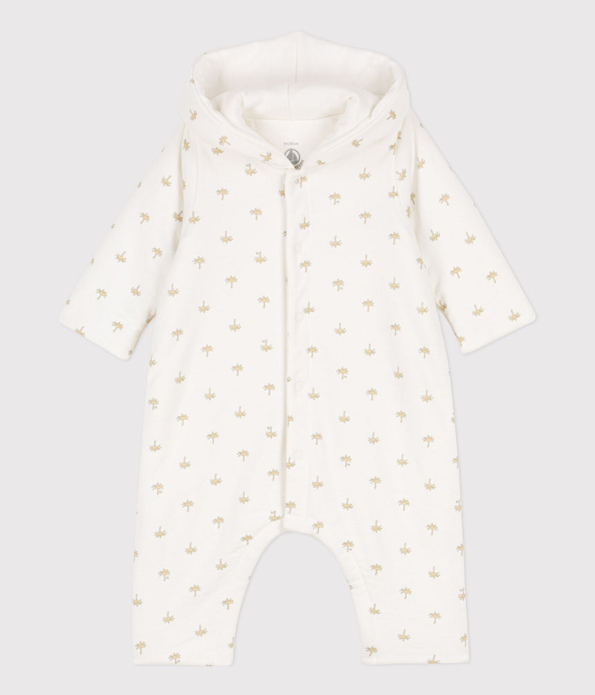 BABIES QUILTED COTTON HOODED JUMPSUIT