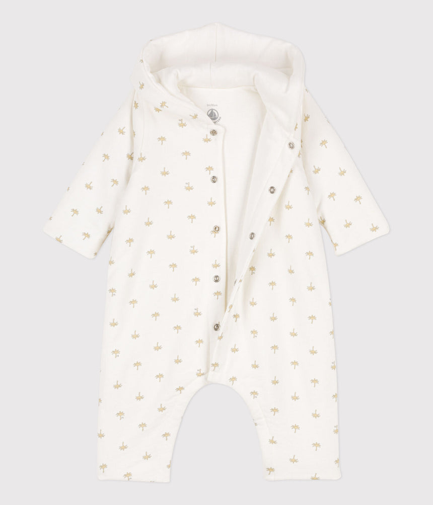 BABIES QUILTED COTTON HOODED JUMPSUIT