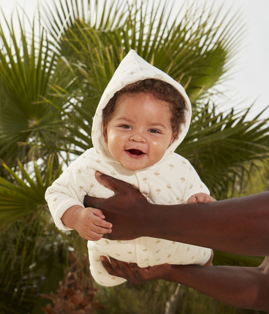 BABIES QUILTED COTTON HOODED JUMPSUIT