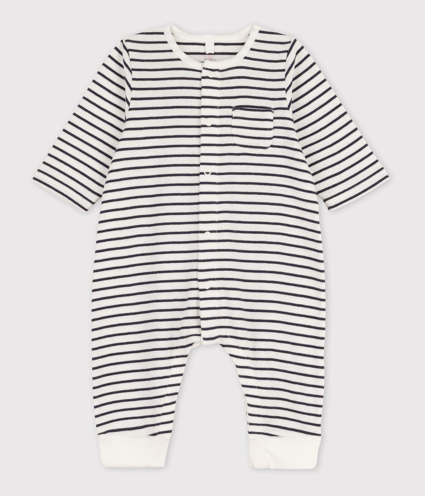 BABIES' STRIPED ORGANIC COTTON LONG PLYSUIT