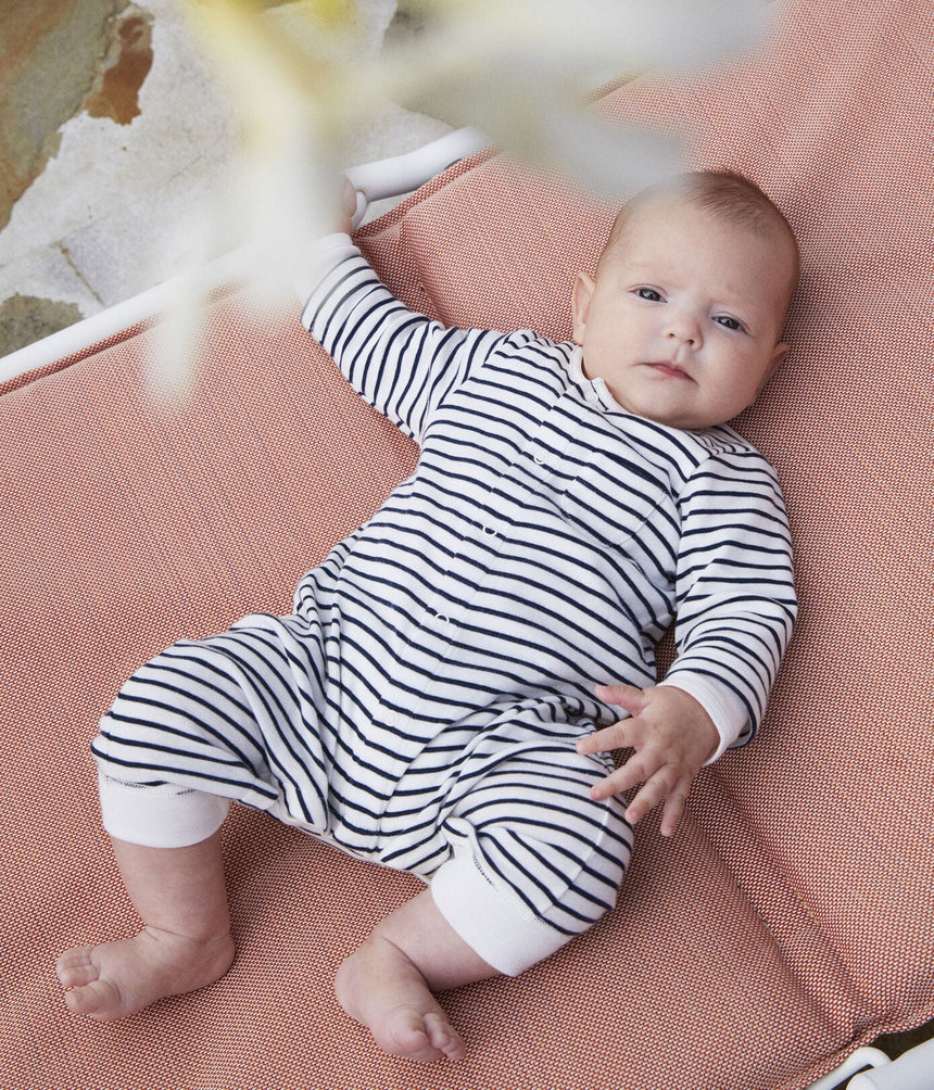 BABIES' STRIPED ORGANIC COTTON LONG PLYSUIT