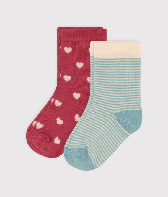 BABIES' COTTON JERSEY HEART PATTERNED SOCKS - 2-PACK