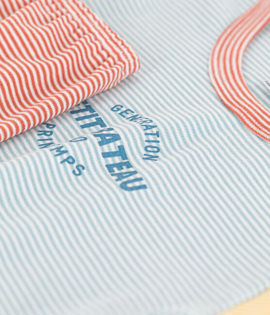 CHILDREN'S UNISEX THREE-TONE PINSTRIPED COTTON SHORT PYJAMAS