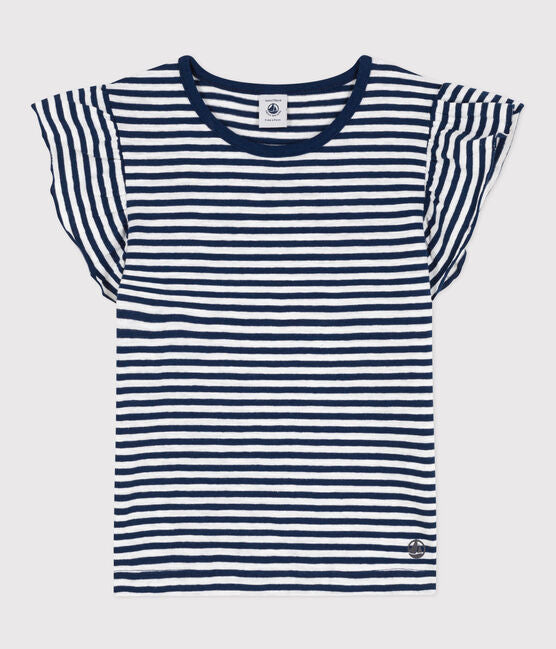 GIRLS' STRIPED COTTON T-SHIRT