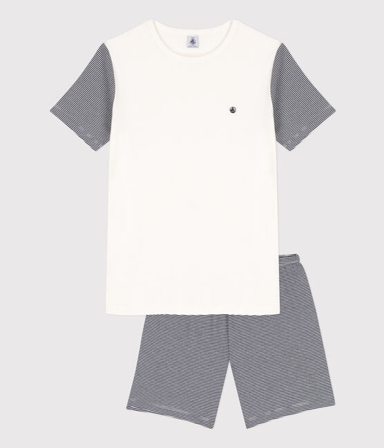 BOYS' PINSTRIPED SHORT COTTON PYJAMAS