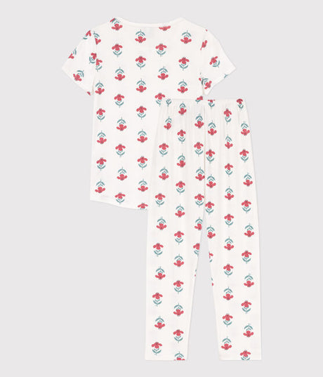 GIRLS' FLORAL SHORT-SLEEVED COTTON PYJAMAS