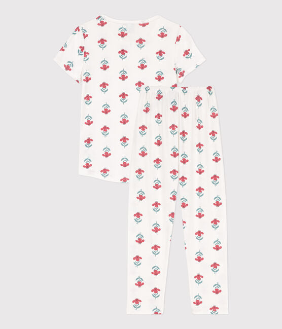 GIRLS' FLORAL SHORT-SLEEVED COTTON PYJAMAS