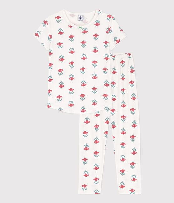 GIRLS' FLORAL SHORT-SLEEVED COTTON PYJAMAS