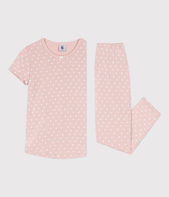 GIRLS' SHORT-SLEEVED SPOTTED COTTON PYJAMAS