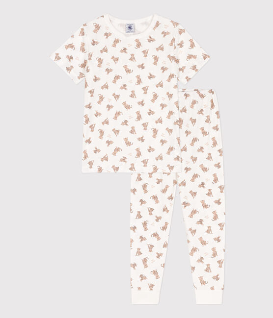 CHILDRENS UNISEX SHORT-SLEEVED LEOPARD PRINT COTTON PYJAMAS