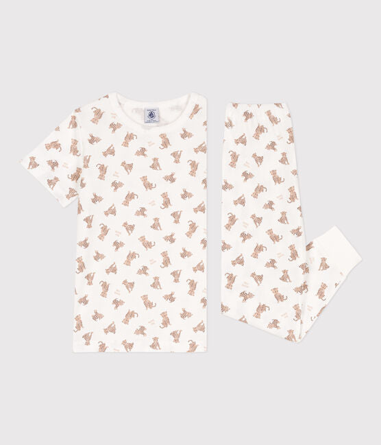 CHILDRENS UNISEX SHORT-SLEEVED LEOPARD PRINT COTTON PYJAMAS