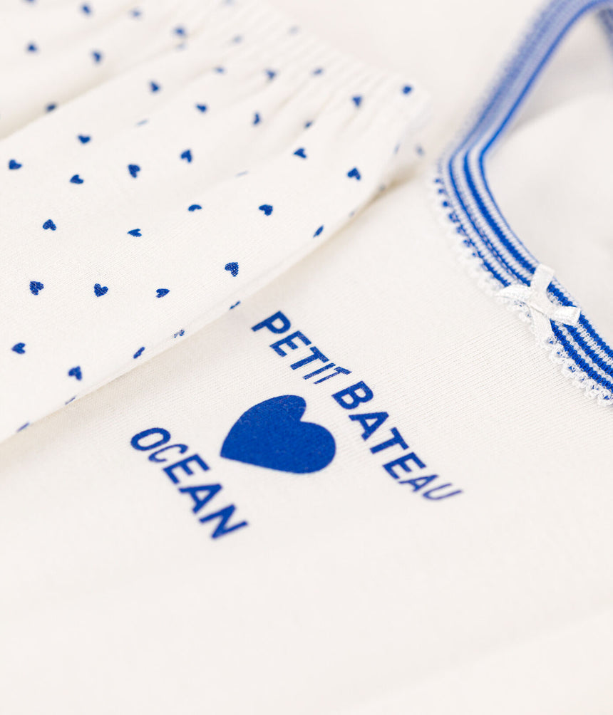 GIRLS' OCEAN HEART COTTON PYJAMAS