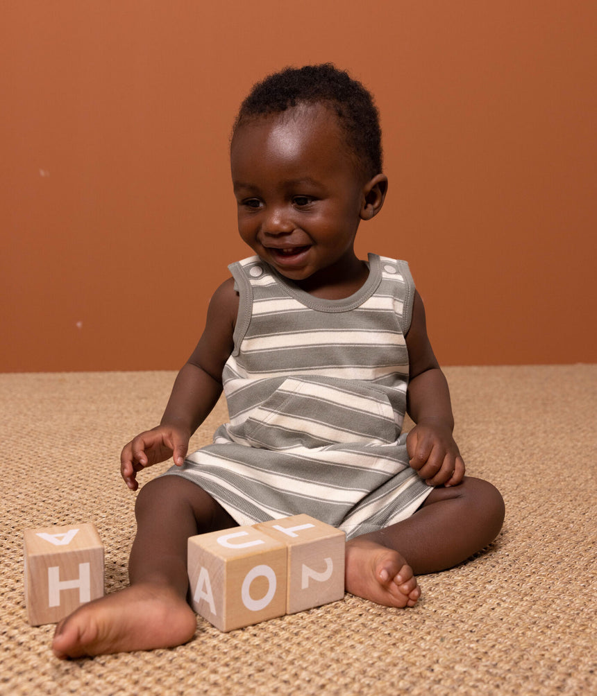 BABIES' SLEEEVELESS  THICK STRPED JERSEY PLAYSUIT