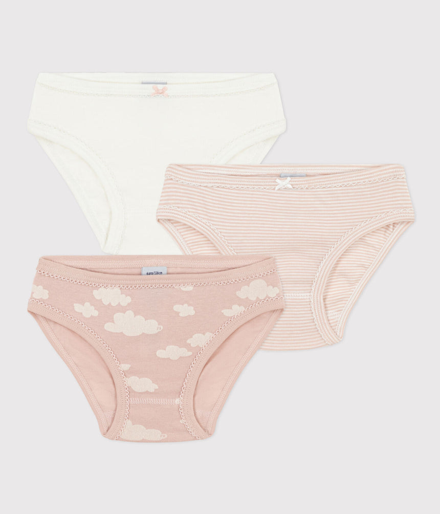 GIRLS' CLOUD PATTERNED COTTON BREIEFS - 3 - PACK