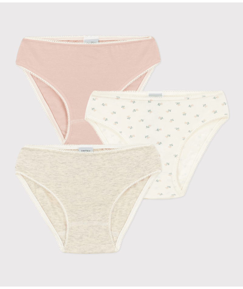 GIRLS' FLORAL COTTON AND ELASTANE BRIEFS - 3-PACK