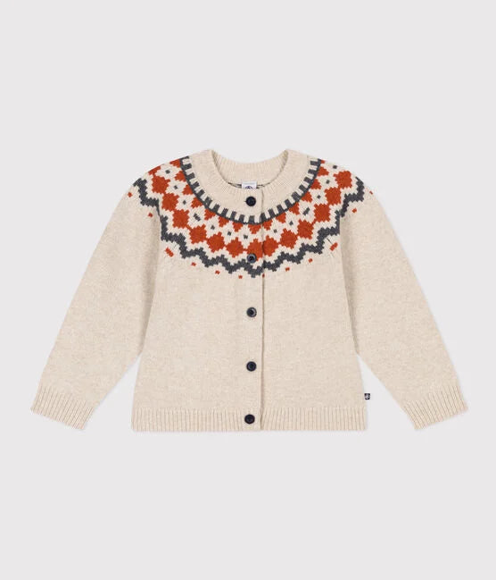 UNISEX' COTTON AND WOOL JACQUARD CARDIGAN